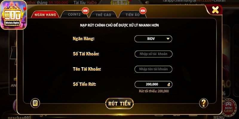 Rút tiền Hitclub cực nhanh chỉ sau 1 click